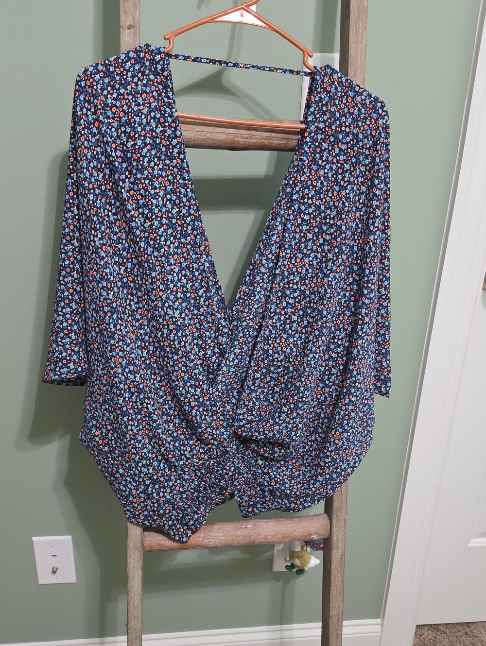 Floral Navy Wrap-Style Blouse